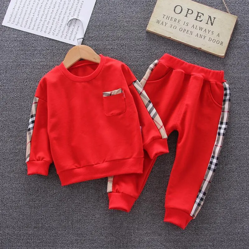 2-piece Plaid Pullover & Pants for Toddler Boy Children's clothing wholesale