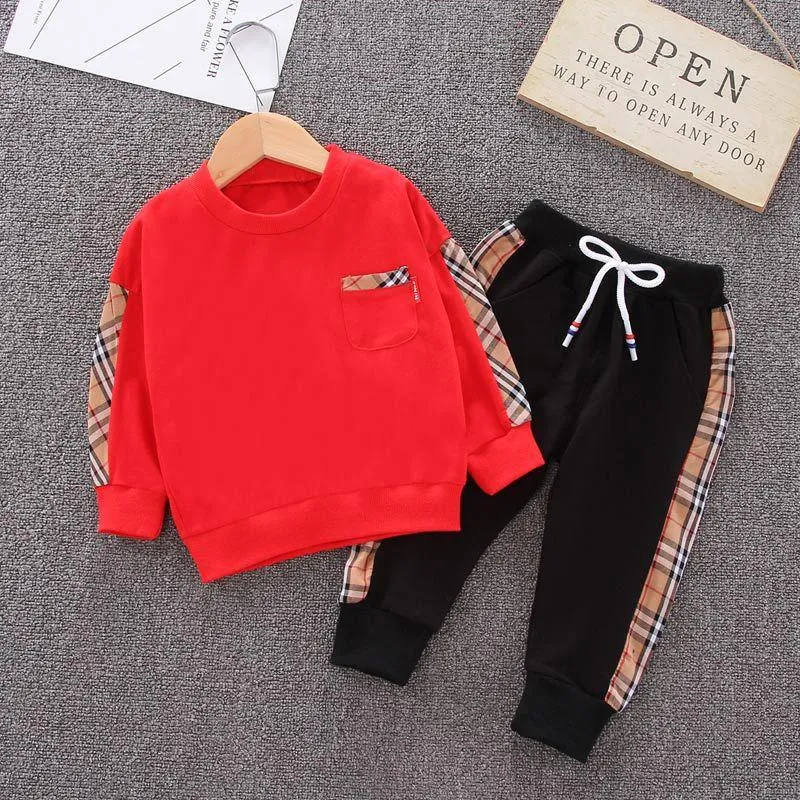 2-piece Plaid Pullover & Pants for Toddler Boy Children's clothing wholesale