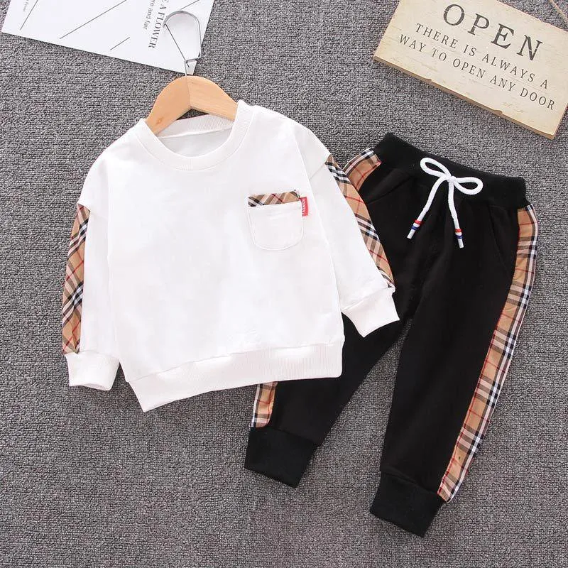 2-piece Plaid Pullover & Pants for Toddler Boy Children's clothing wholesale