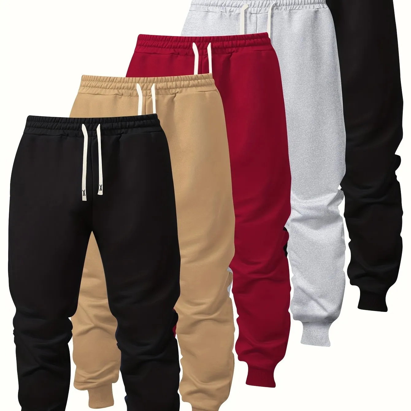 5-Pack Mens Comfort-Fit Sweatpants - Cuffed, Elastic Waist, Drawstring - Casual Loungewear for Spring/Autumn