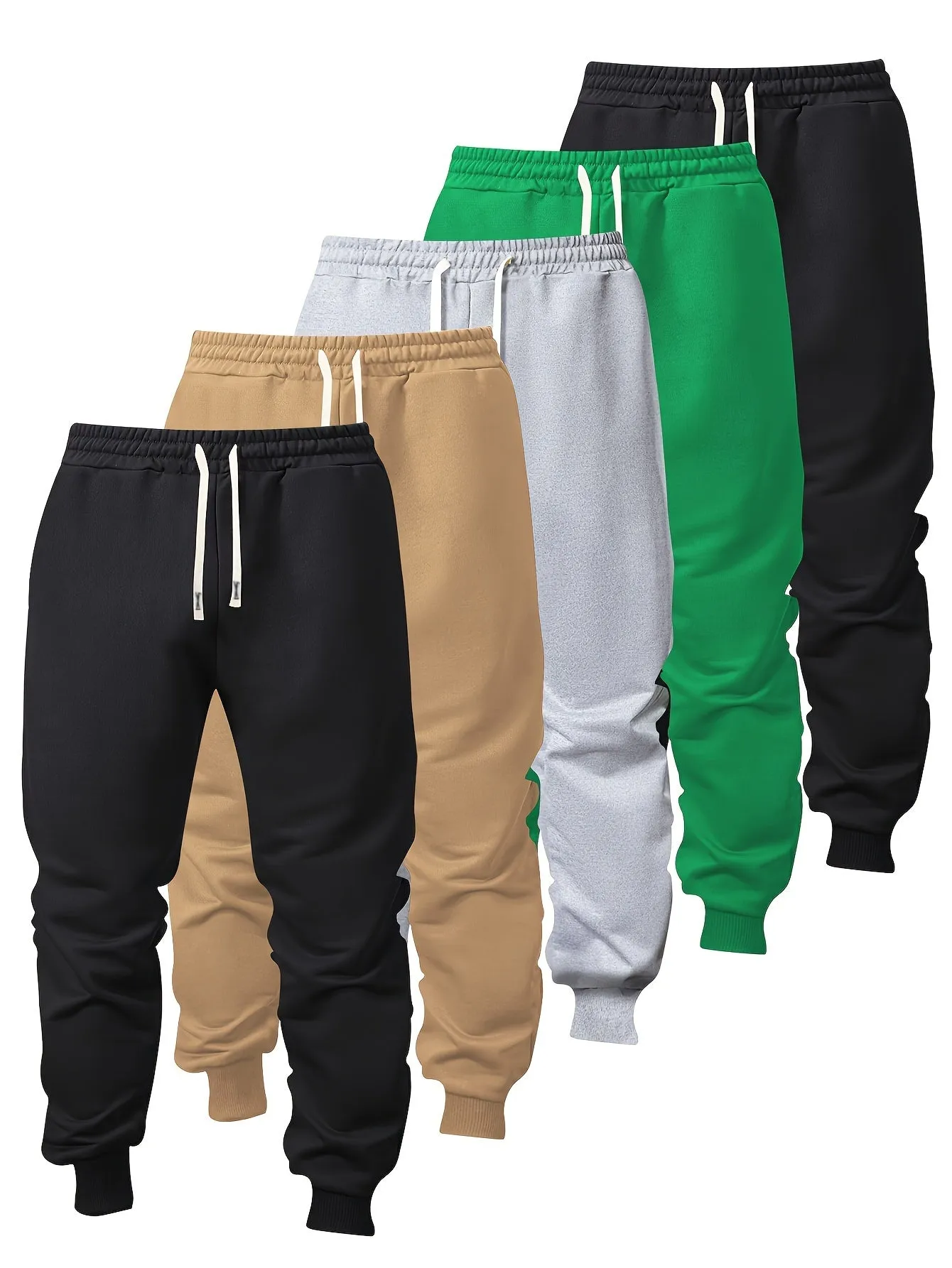 5-Pack Mens Comfort-Fit Sweatpants - Cuffed, Elastic Waist, Drawstring - Casual Loungewear for Spring/Autumn