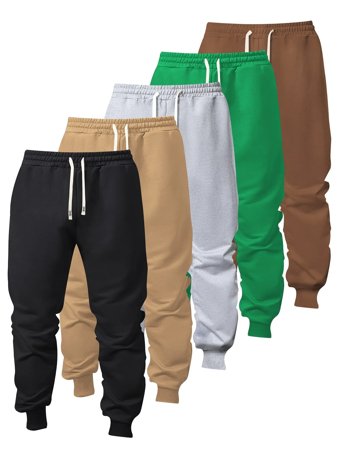 5-Pack Mens Comfort-Fit Sweatpants - Cuffed, Elastic Waist, Drawstring - Casual Loungewear for Spring/Autumn