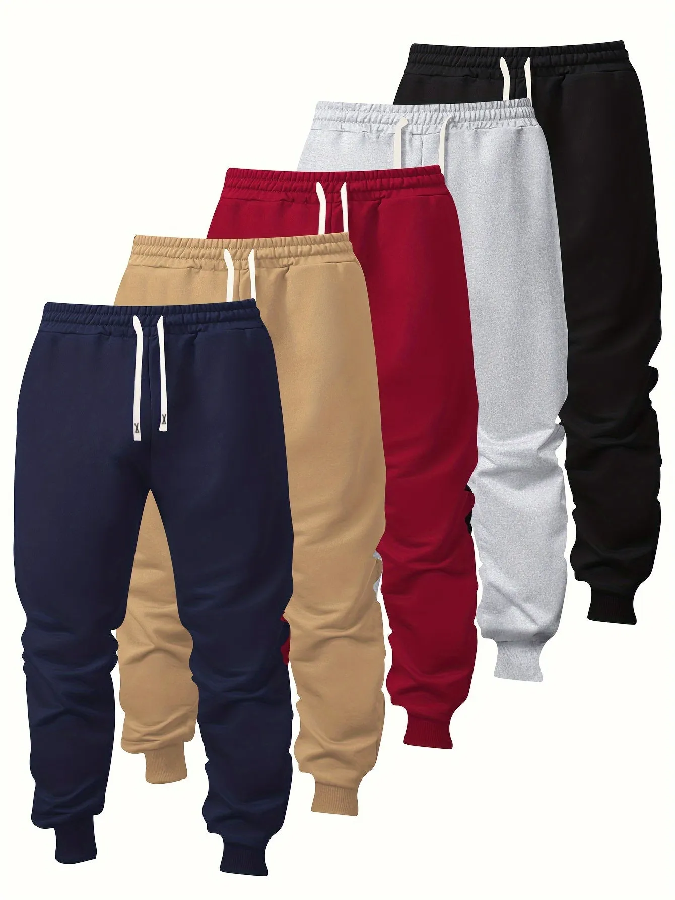 5-Pack Mens Comfort-Fit Sweatpants - Cuffed, Elastic Waist, Drawstring - Casual Loungewear for Spring/Autumn