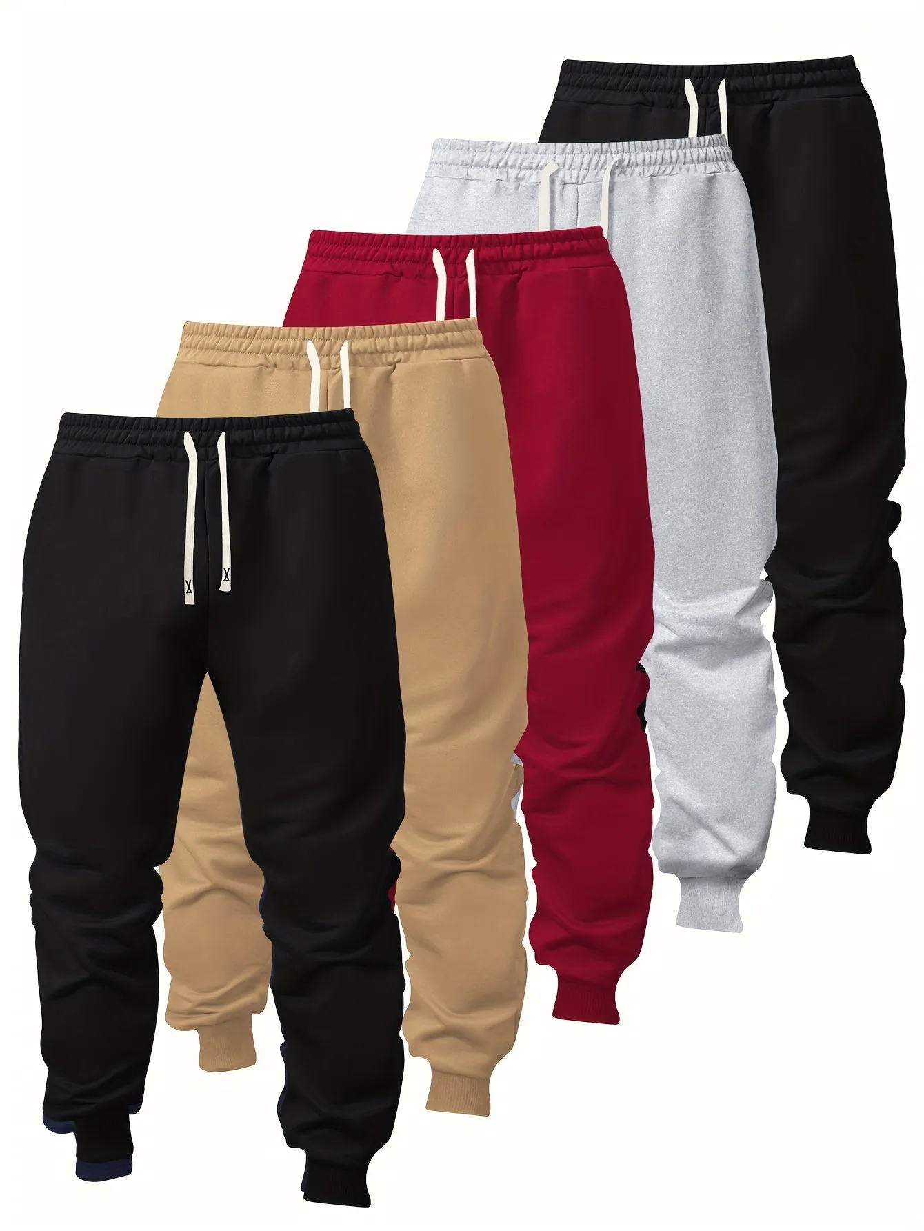 5-Pack Mens Comfort-Fit Sweatpants - Cuffed, Elastic Waist, Drawstring - Casual Loungewear for Spring/Autumn