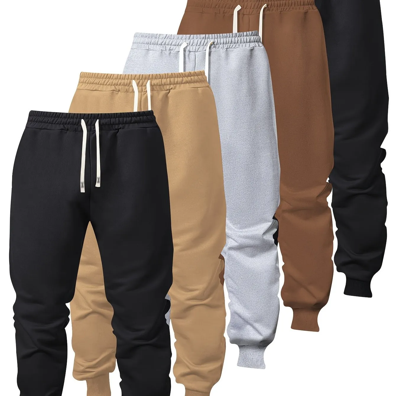 5-Pack Mens Comfort-Fit Sweatpants - Cuffed, Elastic Waist, Drawstring - Casual Loungewear for Spring/Autumn