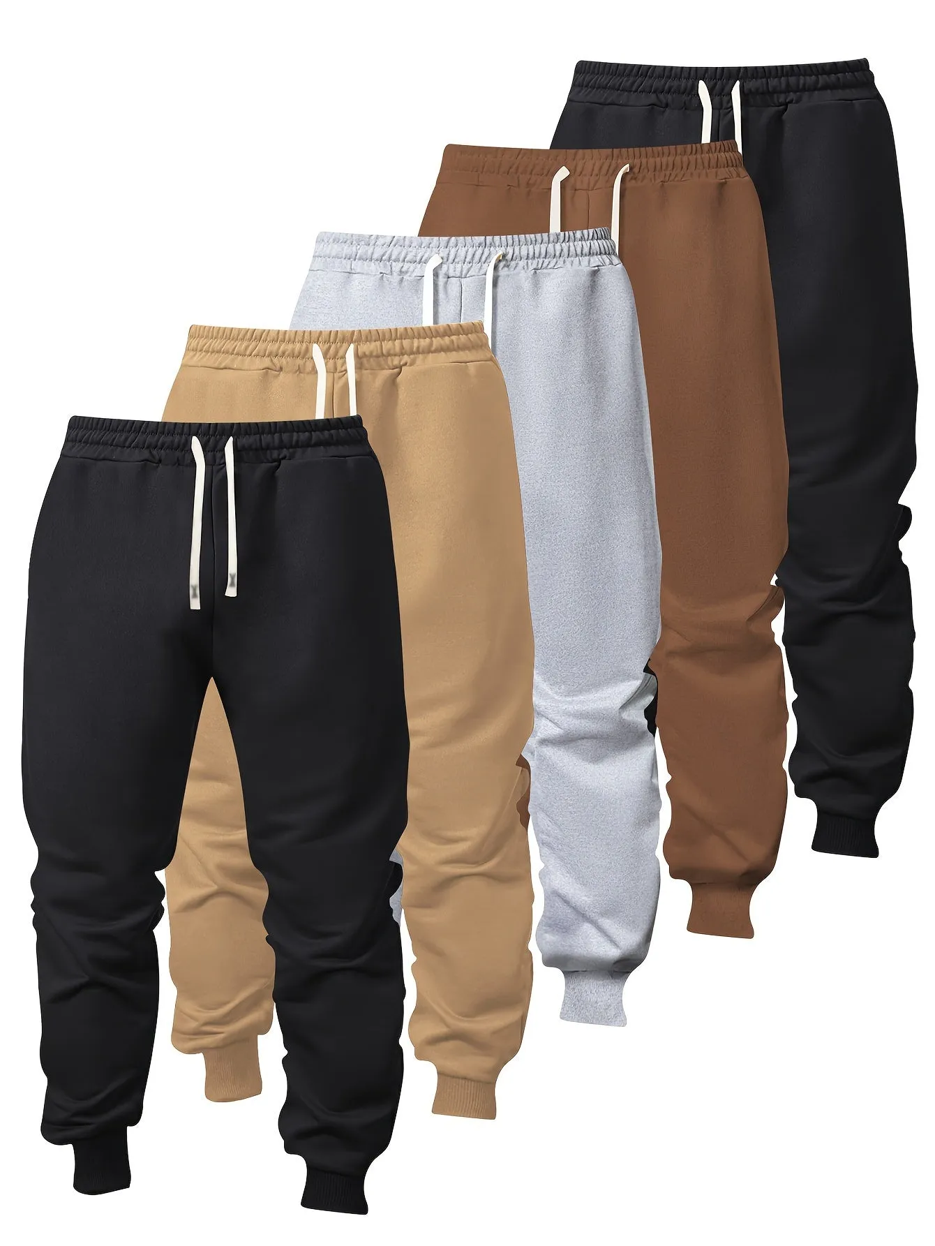 5-Pack Mens Comfort-Fit Sweatpants - Cuffed, Elastic Waist, Drawstring - Casual Loungewear for Spring/Autumn