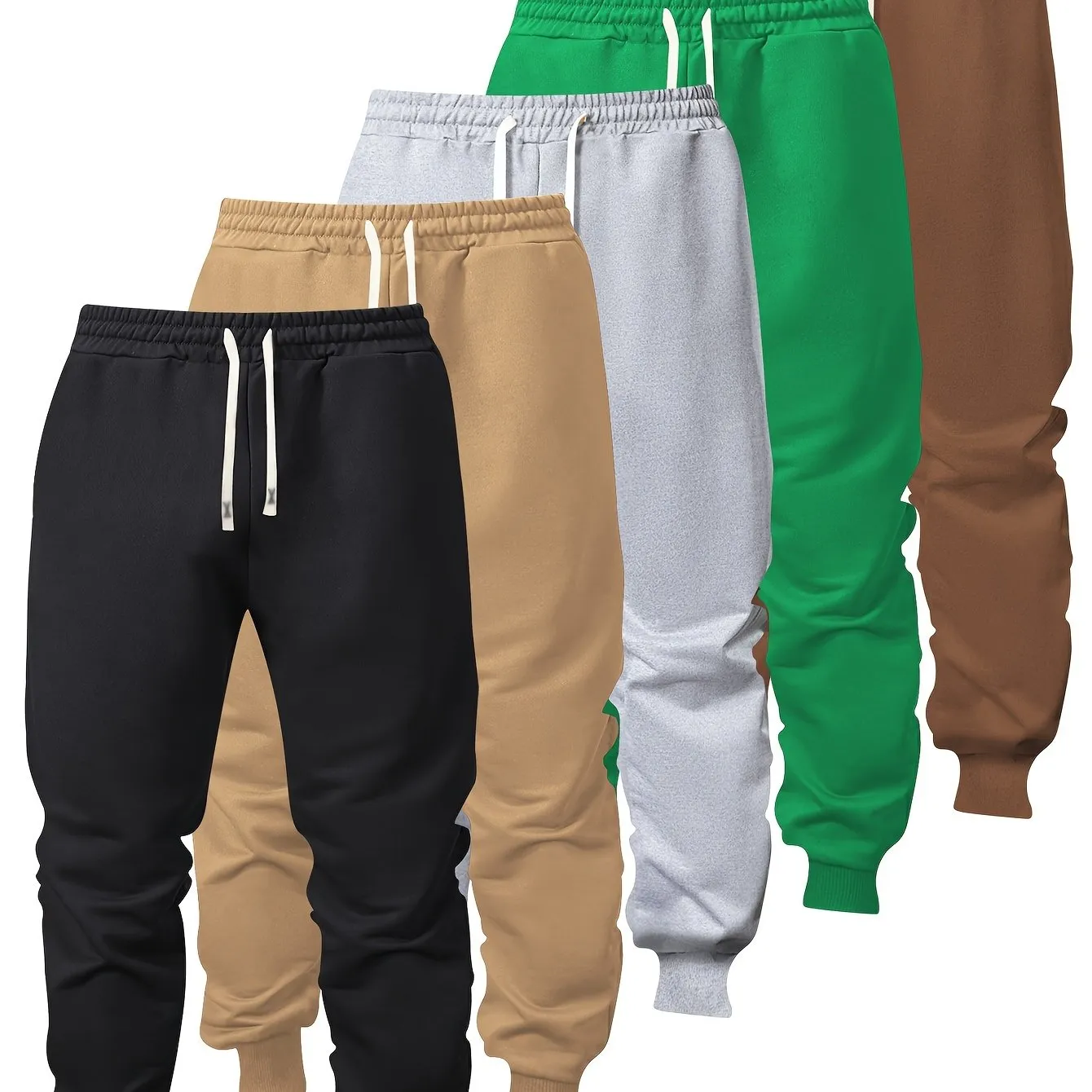 5-Pack Mens Comfort-Fit Sweatpants - Cuffed, Elastic Waist, Drawstring - Casual Loungewear for Spring/Autumn