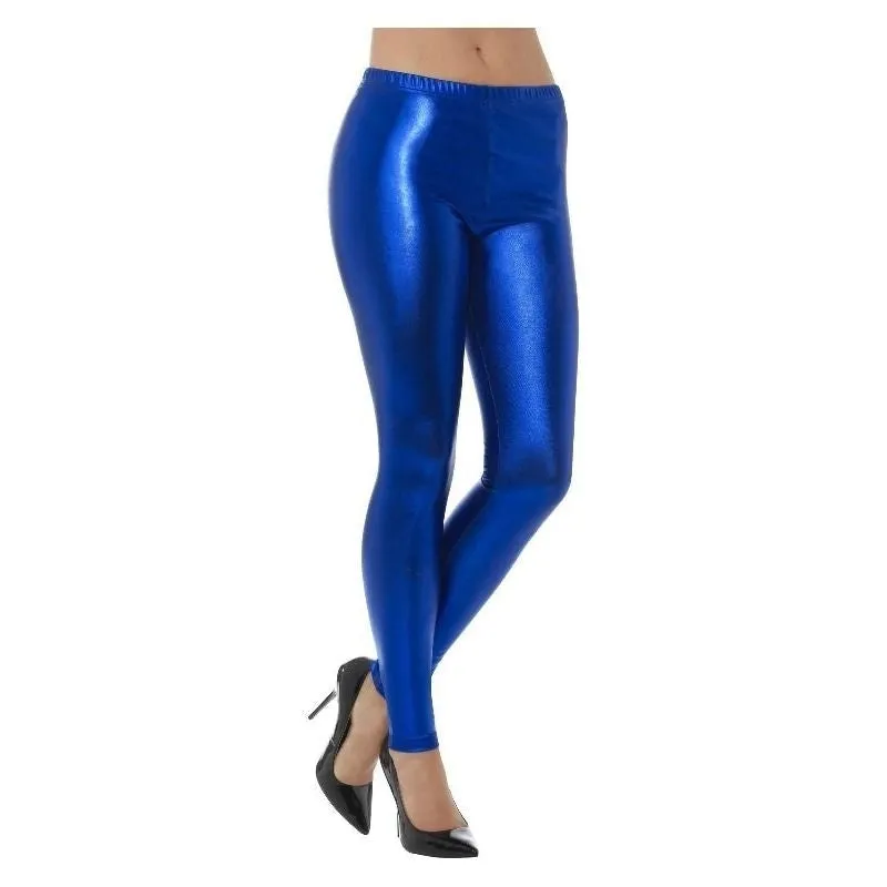 80s Metallic Disco Leggings Adult Blue