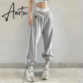 Aieru Drawstring Sweatpants Print Loose Casual Jogger Pants Women Fashion High Waist Comfort Athleisure Gym Running Harem Pant