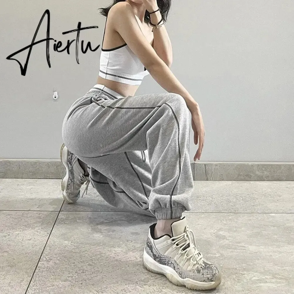 Aieru Drawstring Sweatpants Print Loose Casual Jogger Pants Women Fashion High Waist Comfort Athleisure Gym Running Harem Pant