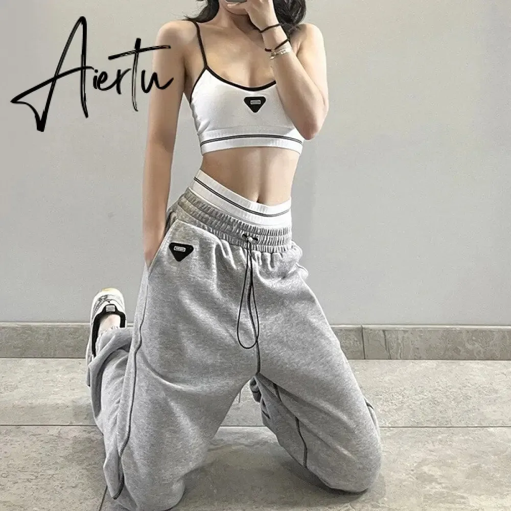 Aieru Drawstring Sweatpants Print Loose Casual Jogger Pants Women Fashion High Waist Comfort Athleisure Gym Running Harem Pant