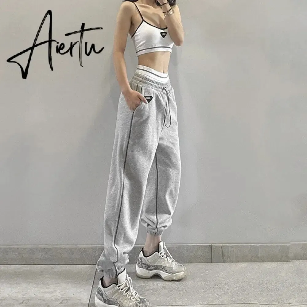 Aieru Drawstring Sweatpants Print Loose Casual Jogger Pants Women Fashion High Waist Comfort Athleisure Gym Running Harem Pant