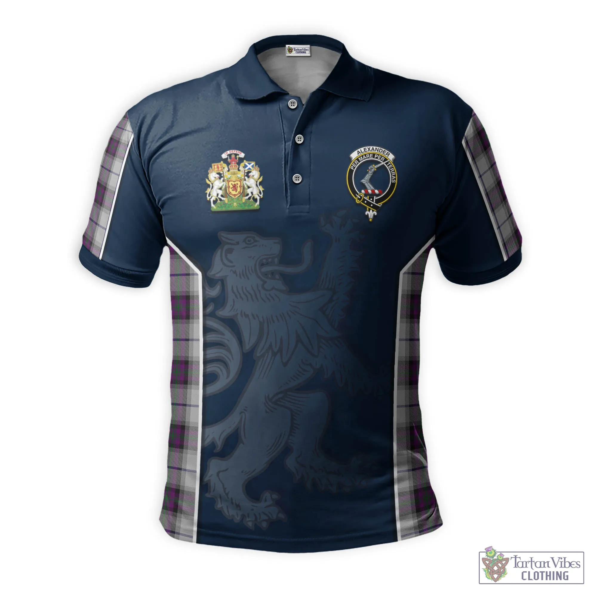 Alexander of Menstry Dress Tartan Men's Polo Shirt with Family Crest and Lion Rampant Vibes Sport Style