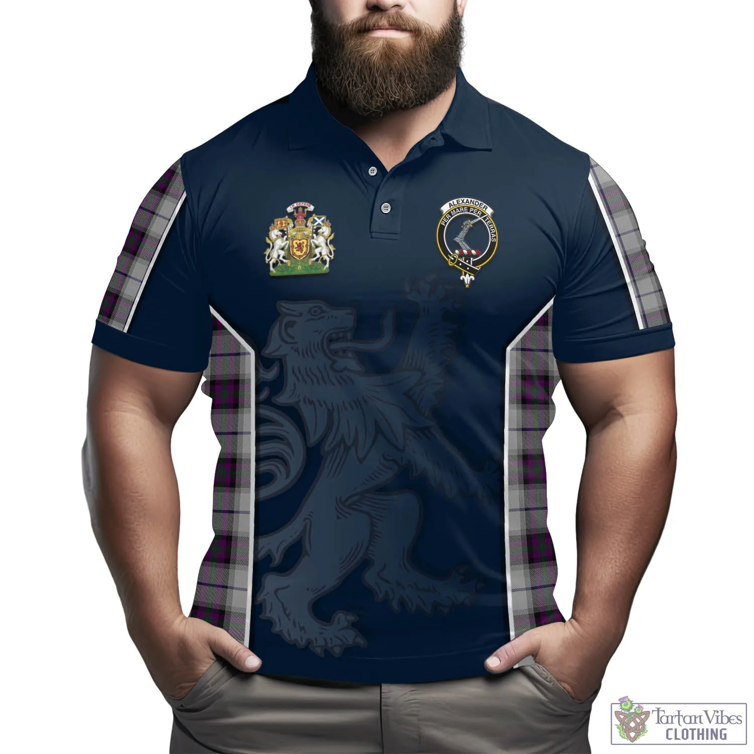 Alexander of Menstry Dress Tartan Men's Polo Shirt with Family Crest and Lion Rampant Vibes Sport Style