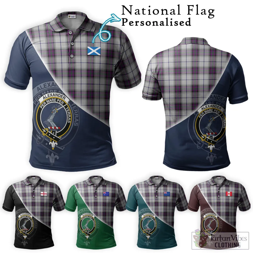 Alexander of Menstry Dress Tartan Polo Shirt with Personalised National Flag and Family Crest Half Style