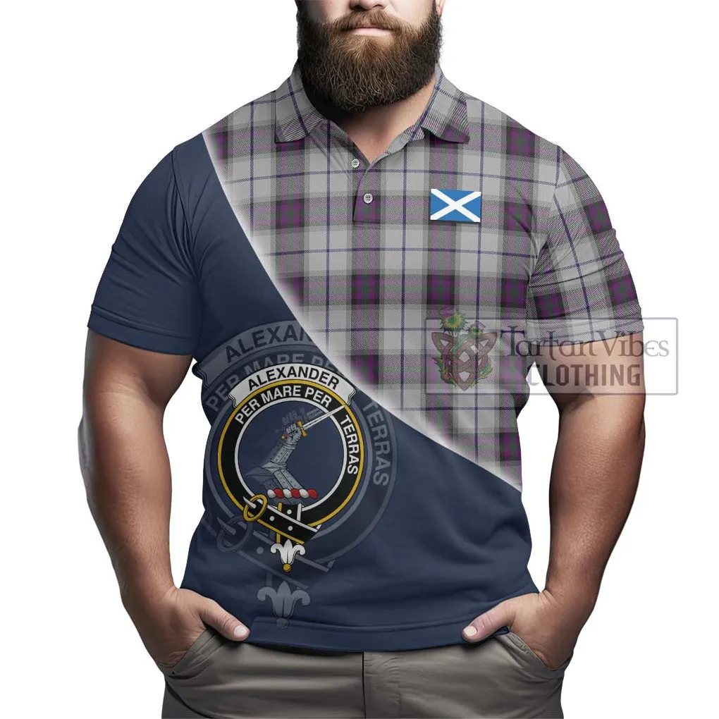 Alexander of Menstry Dress Tartan Polo Shirt with Personalised National Flag and Family Crest Half Style