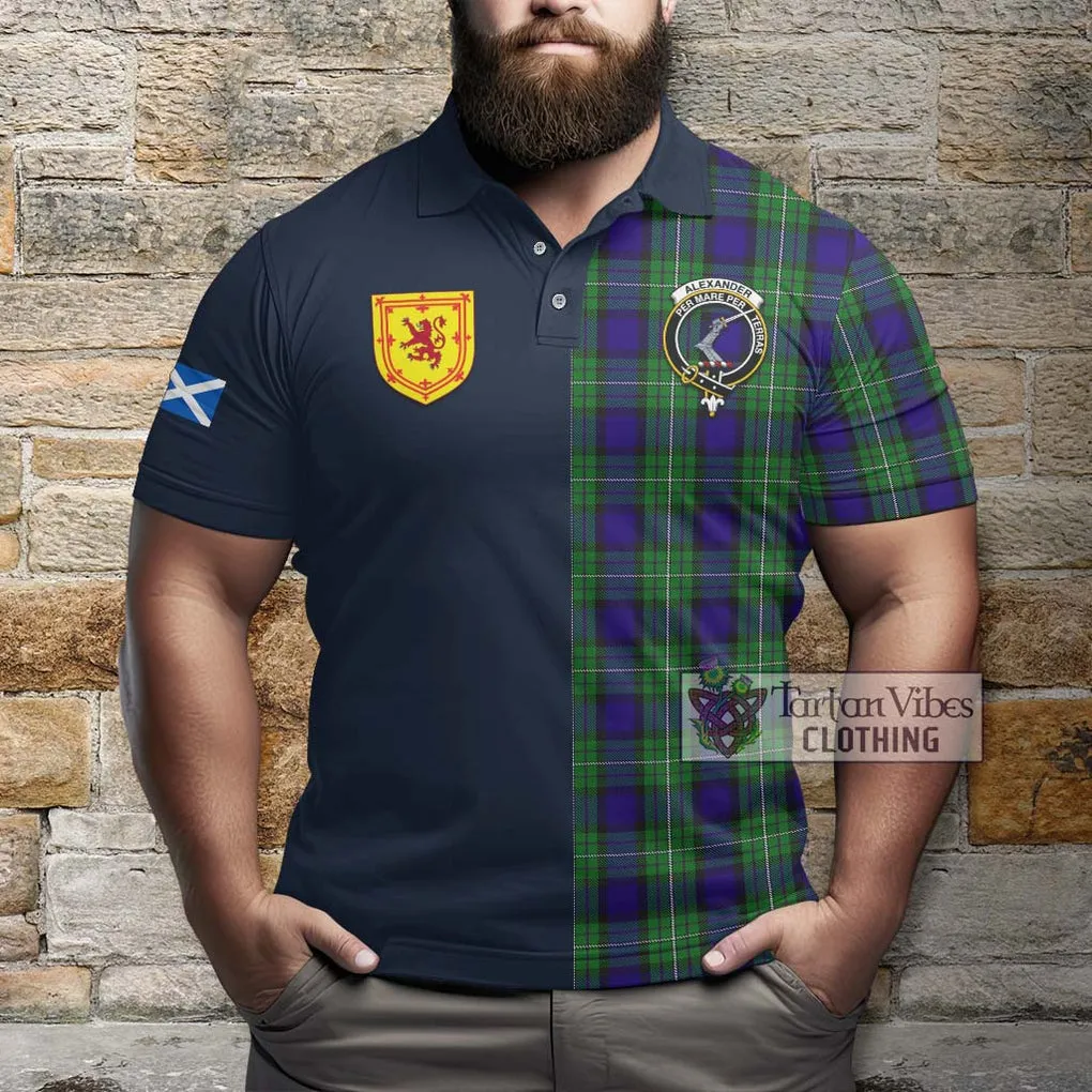 Alexander Tartan Polo Shirt Alba with Scottish Lion Royal Arm Half Style