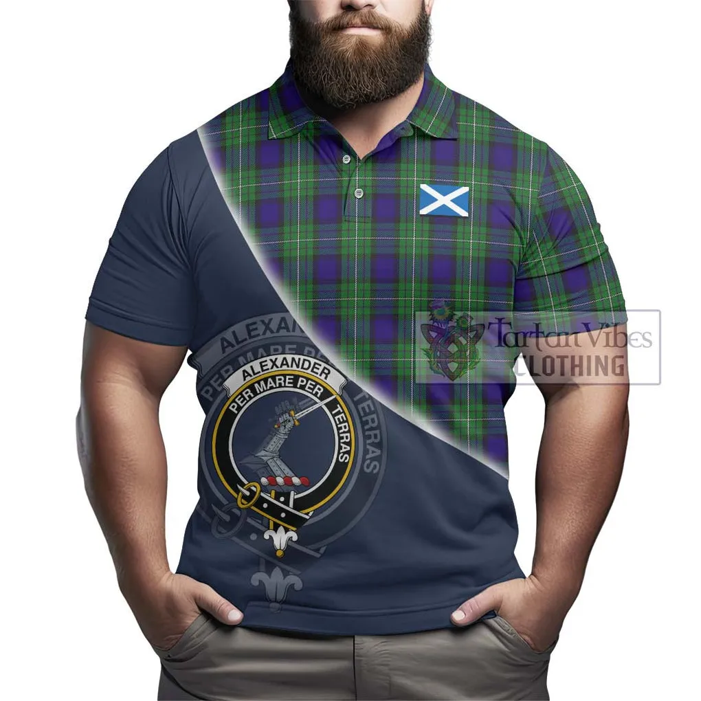 Alexander Tartan Polo Shirt with Personalised National Flag and Family Crest Half Style