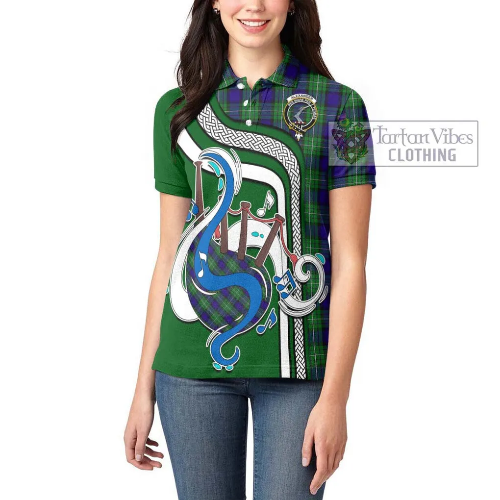 Alexander Tartan Women's Polo Shirt with Epic Bagpipe Style