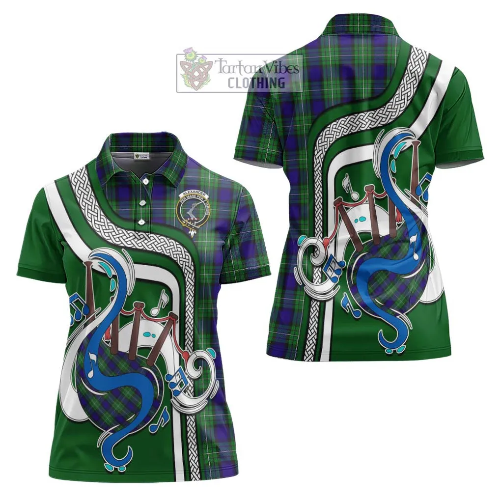 Alexander Tartan Women's Polo Shirt with Epic Bagpipe Style