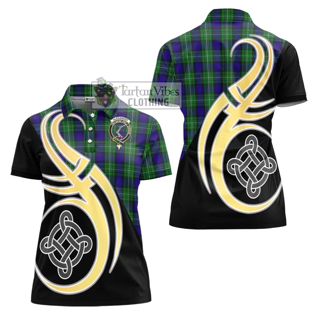 Alexander Tartan Women's Polo Shirt with Family Crest and Celtic Symbol Style