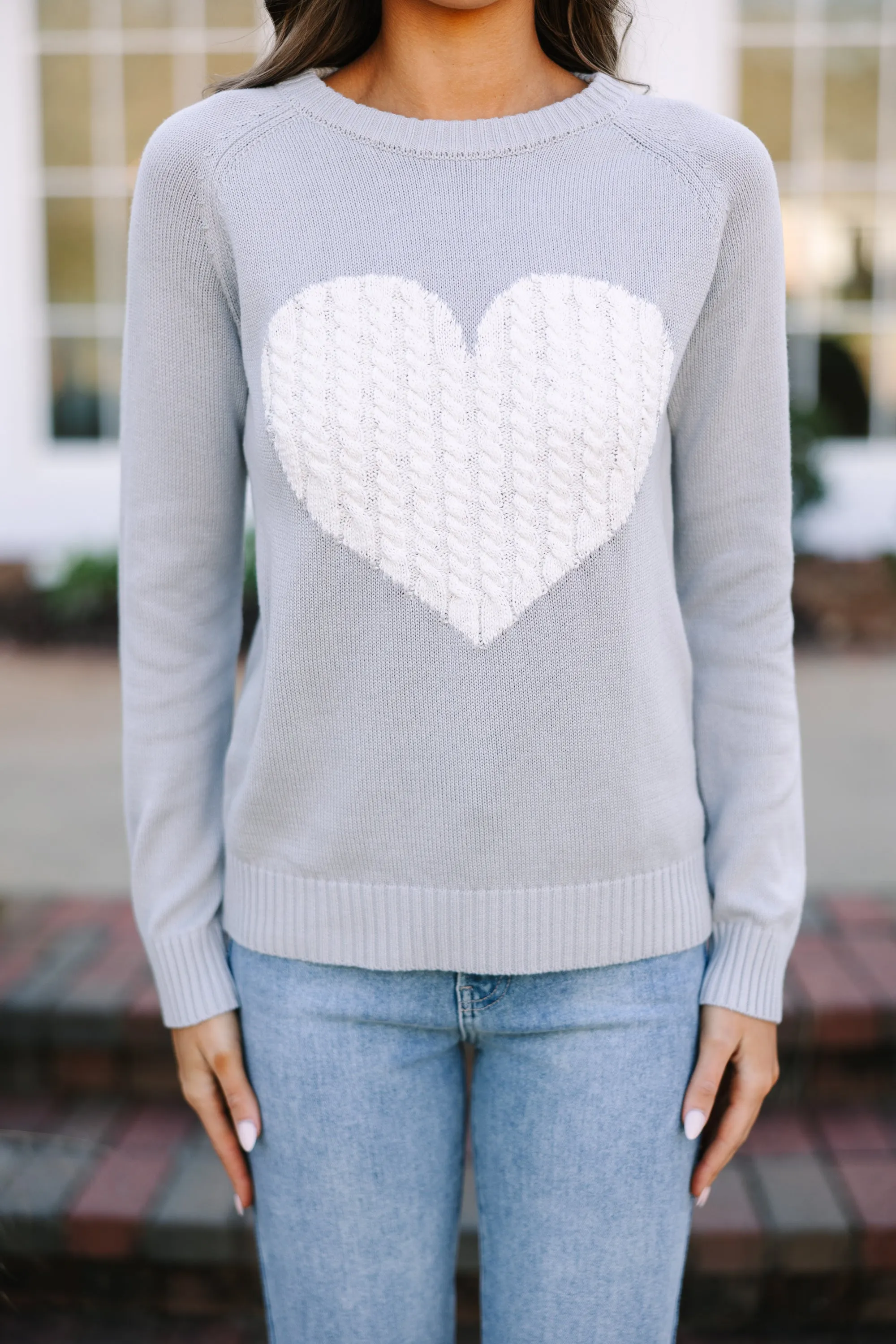 All For Love Gray And Ivory Heart Sweater