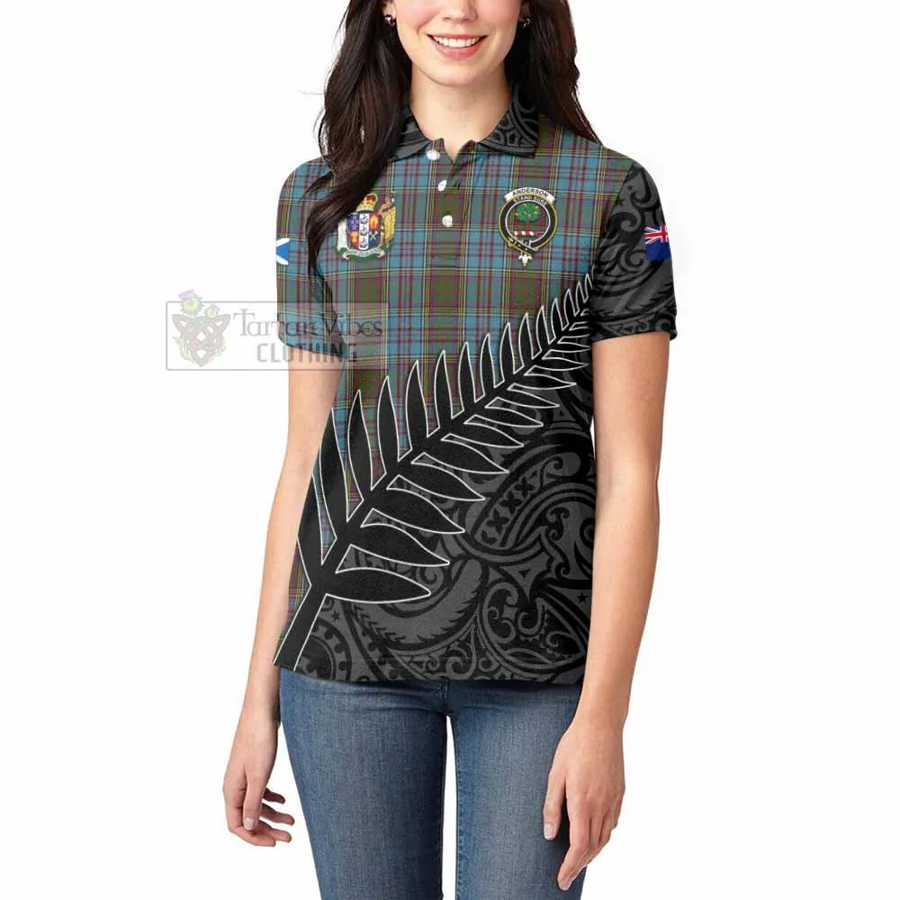 Anderson Crest Tartan Women's Polo Shirt with New Zealand Silver Fern Half Style