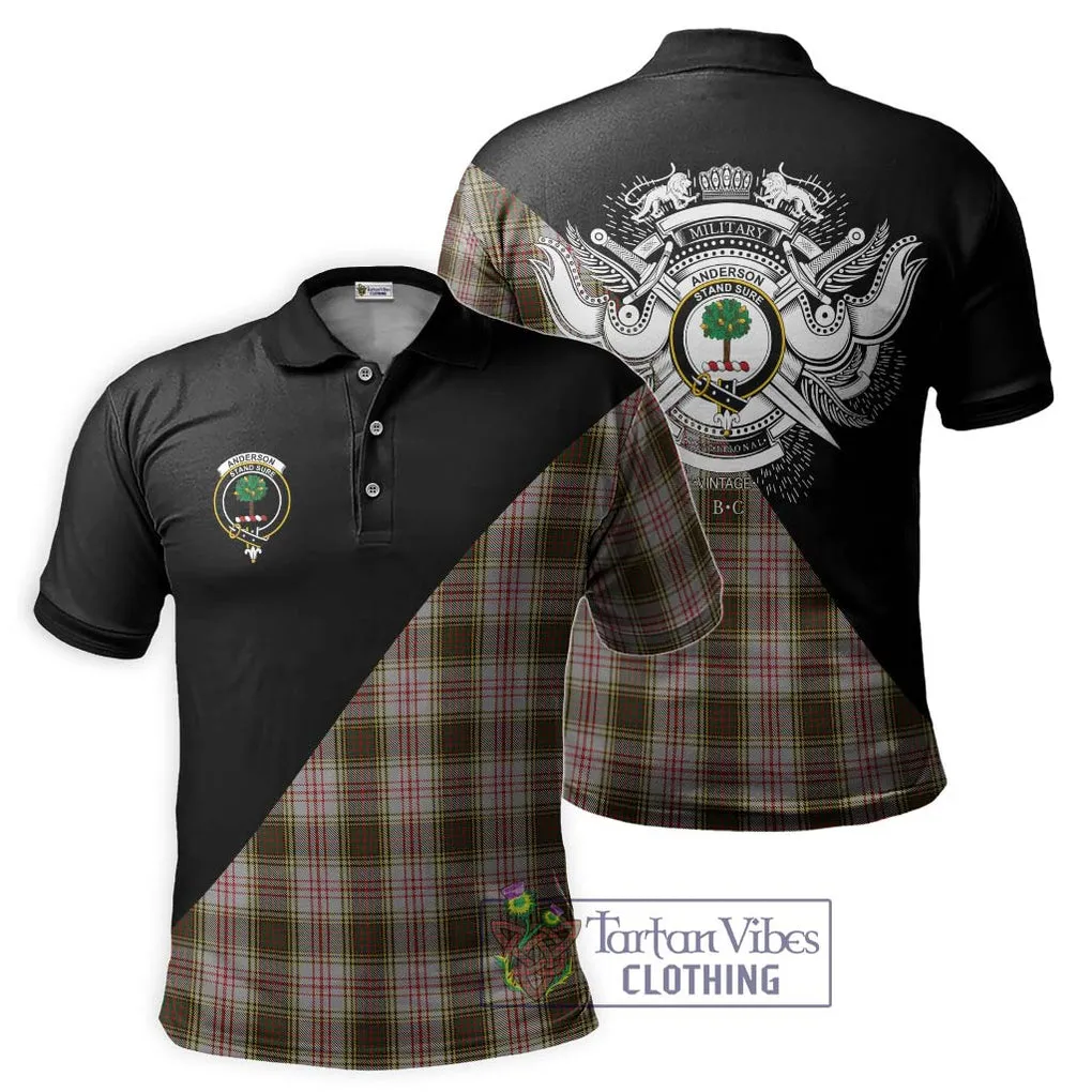 Anderson Dress Tartan Polo Shirt with Family Crest and Military Logo Style