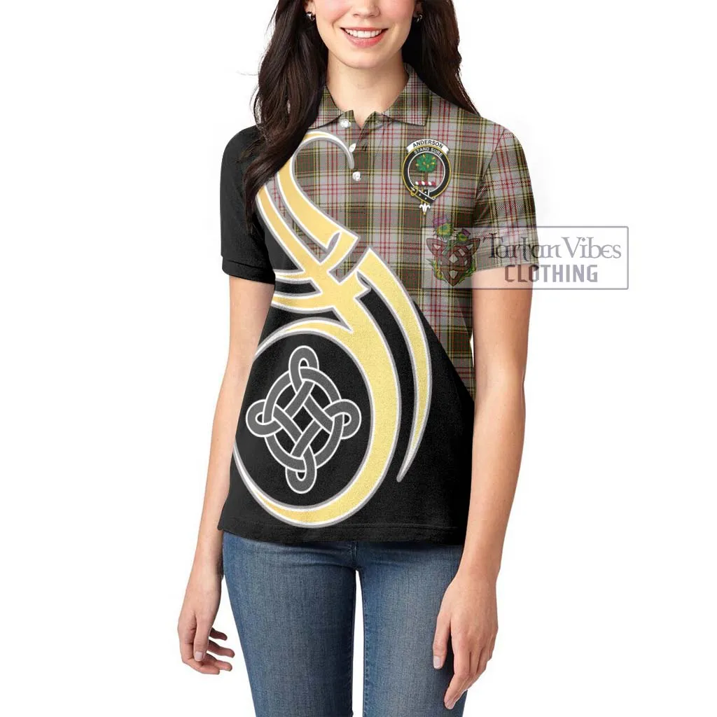 Anderson Dress Tartan Women's Polo Shirt with Family Crest and Celtic Symbol Style