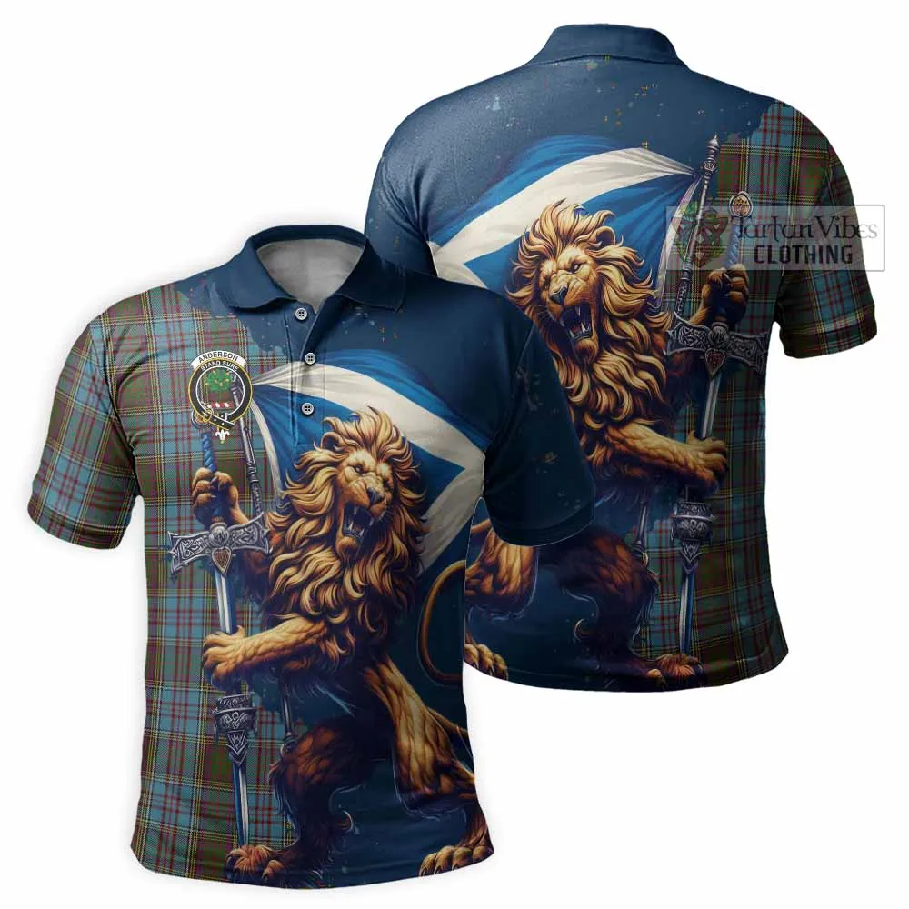 Anderson Tartan Family Crest Men's Polo Shirt with Scottish Majestic Lion