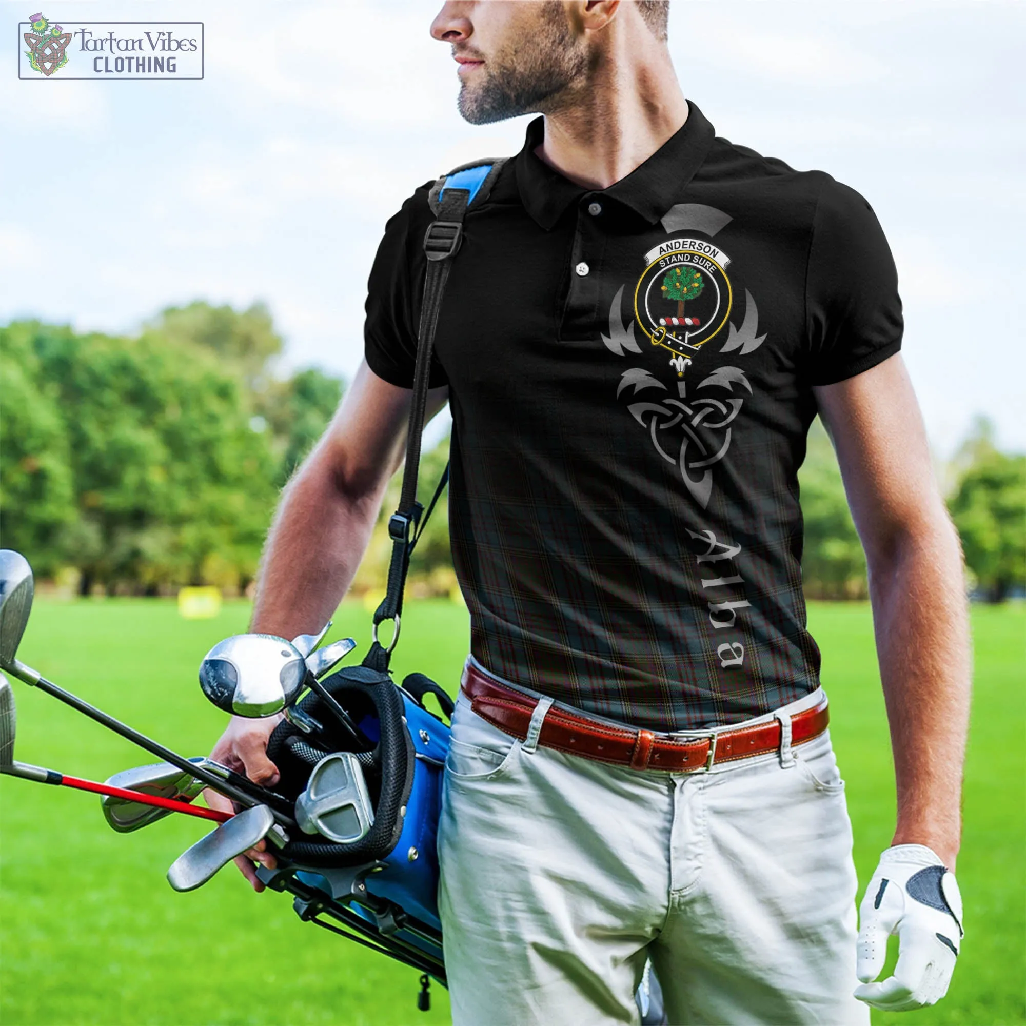 Anderson Tartan Polo Shirt Featuring Alba Gu Brath Family Crest Celtic Inspired