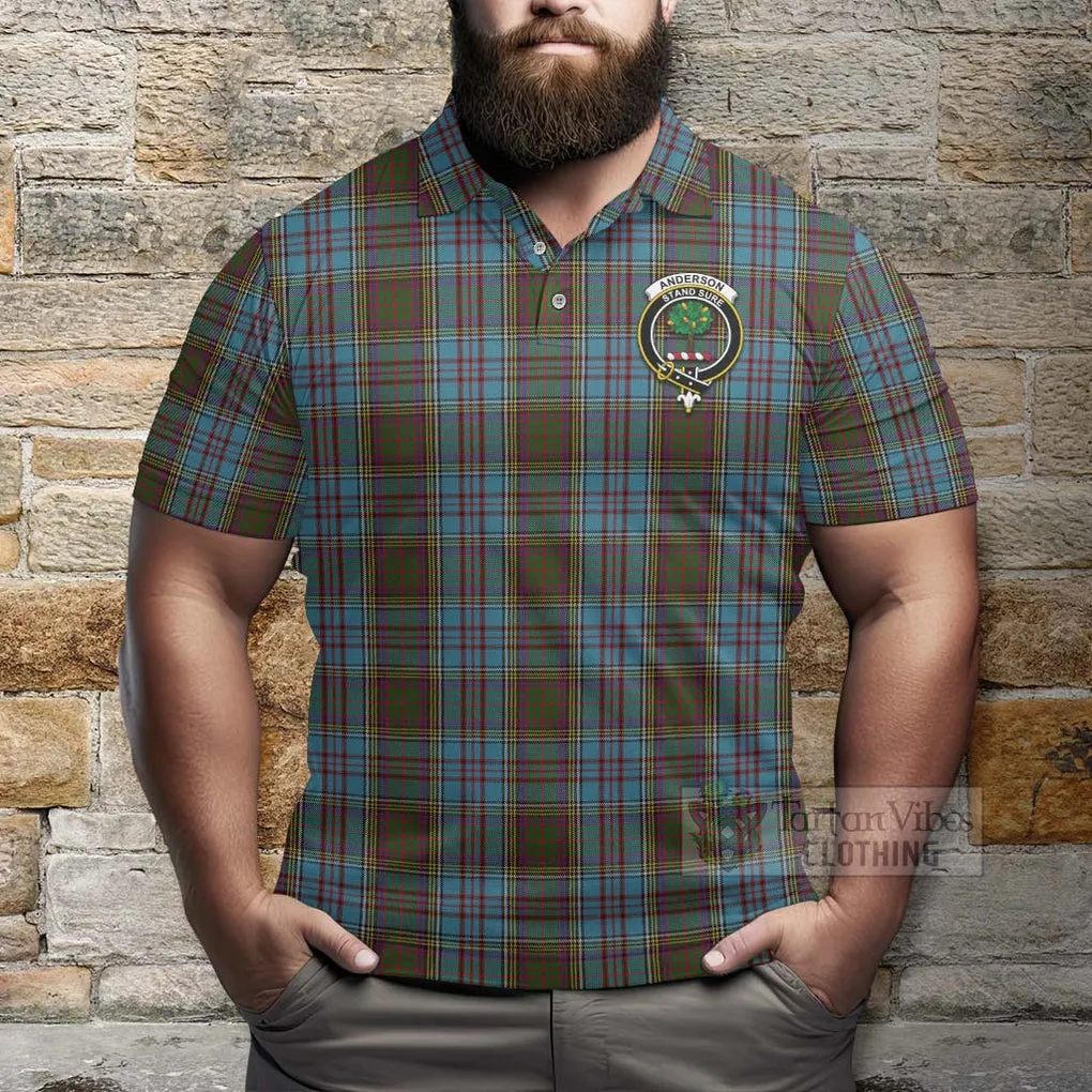 Anderson Tartan Polo Shirt with Family Crest and Bearded Skull Holding Bottles of Whiskey