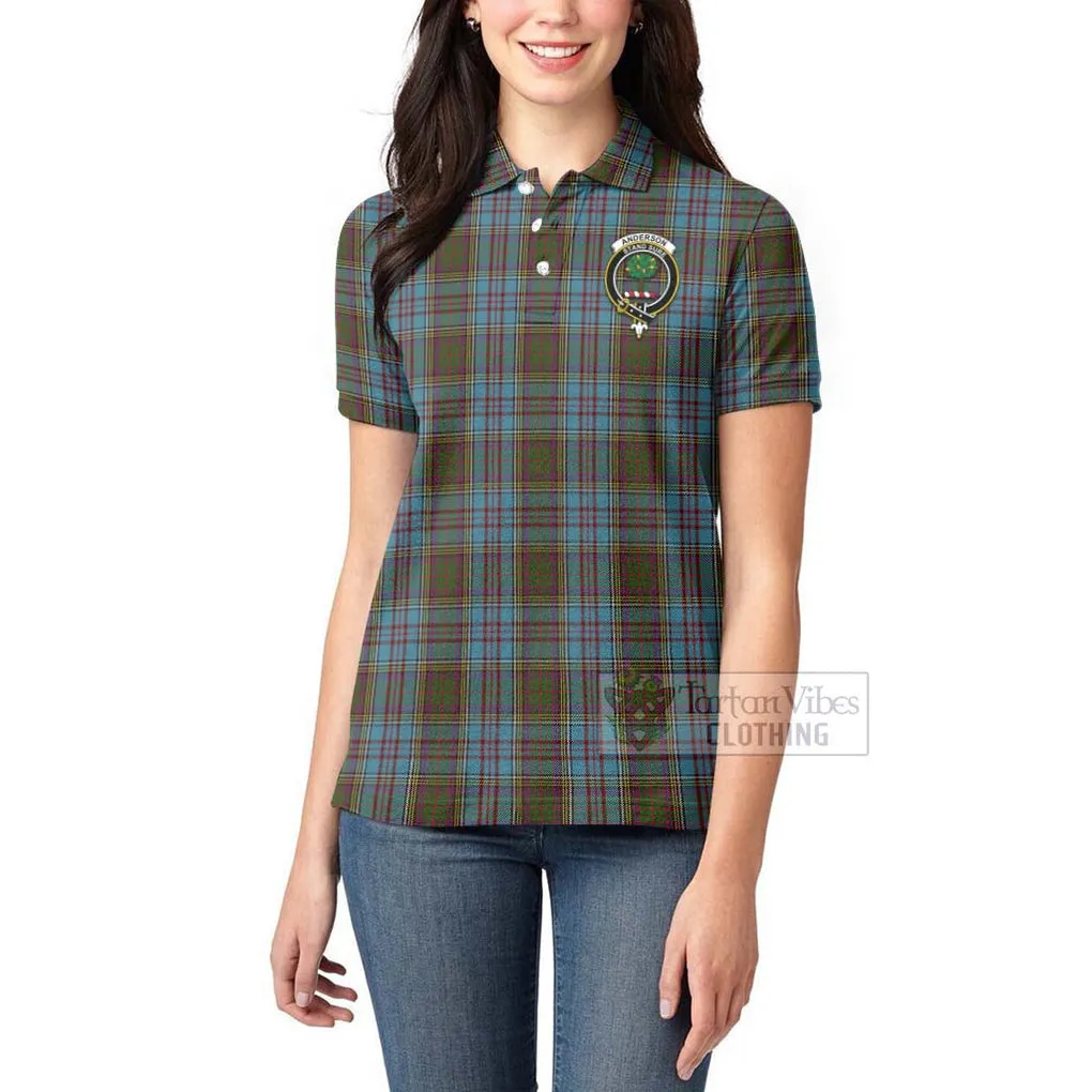 Anderson Tartan Women's Polo Shirt with Family Crest and Bearded Skull Holding Bottles of Whiskey