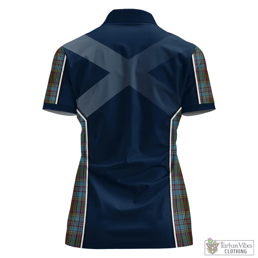 Anderson Tartan Women's Polo Shirt with Family Crest and Scottish Thistle Vibes Sport Style