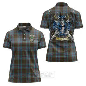 Anderson Tartan Women's Polo Shirt with Family Crest Celtic Skull Style