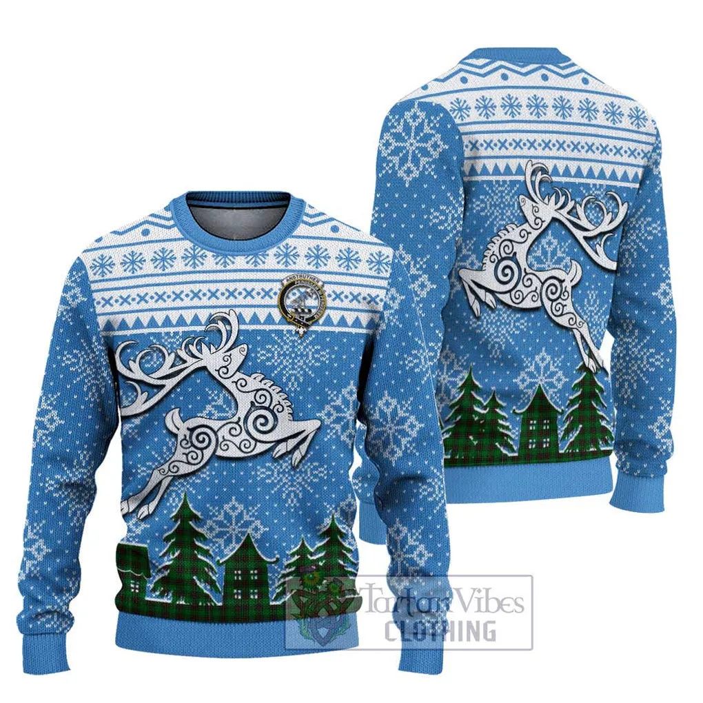 Anstruther Clan Christmas Ugly Sweater with Tartan and Celtic Reindeer Style