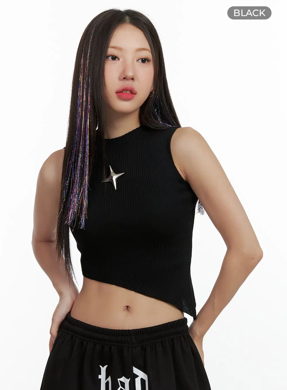 Asymmetrical Mock Neck Crop Sleeveless Top OL408