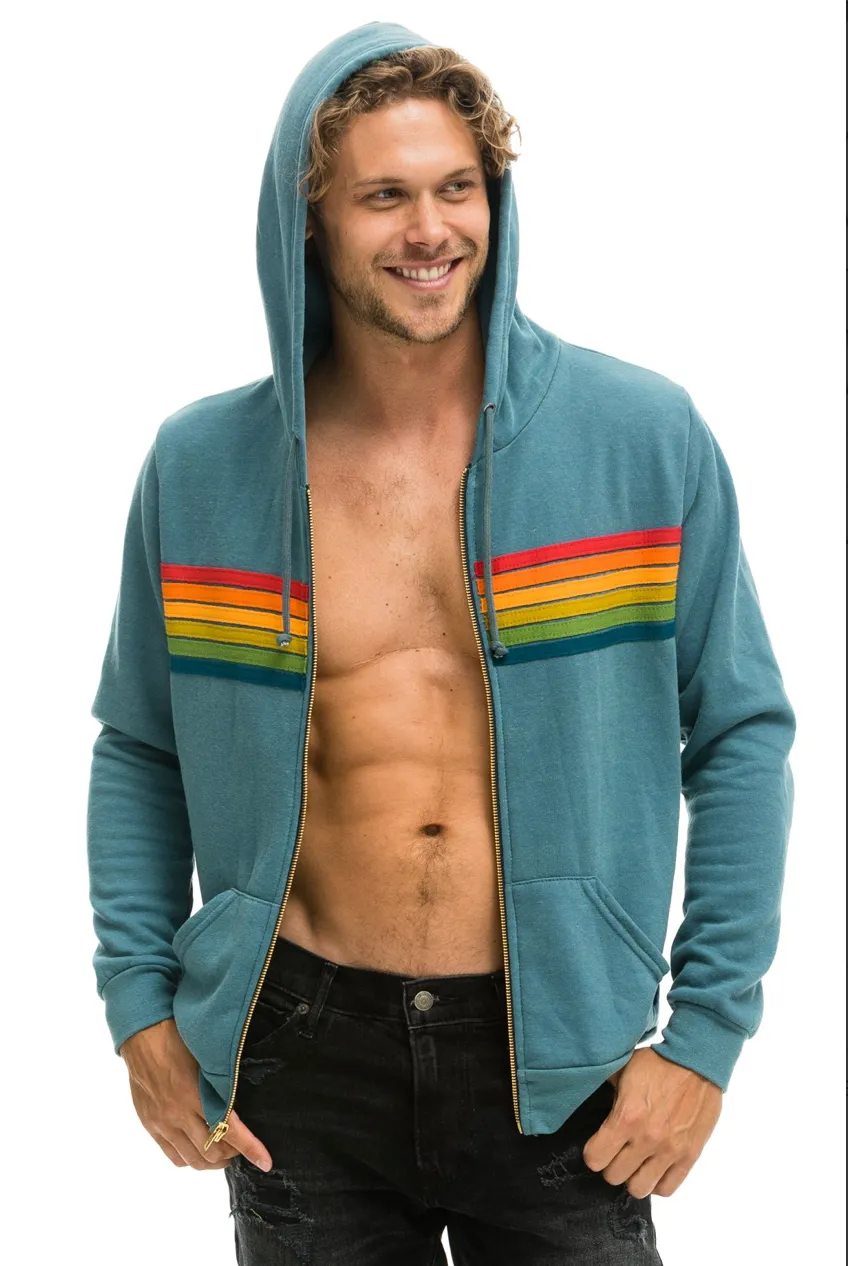 Aviator Nation 6 Stripe Zip Hoodie in Blue Serape Rainbow