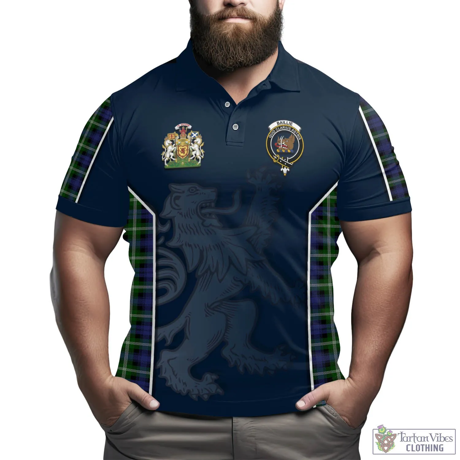 Baillie (Bailey) Tartan Men's Polo Shirt with Family Crest and Lion Rampant Vibes Sport Style