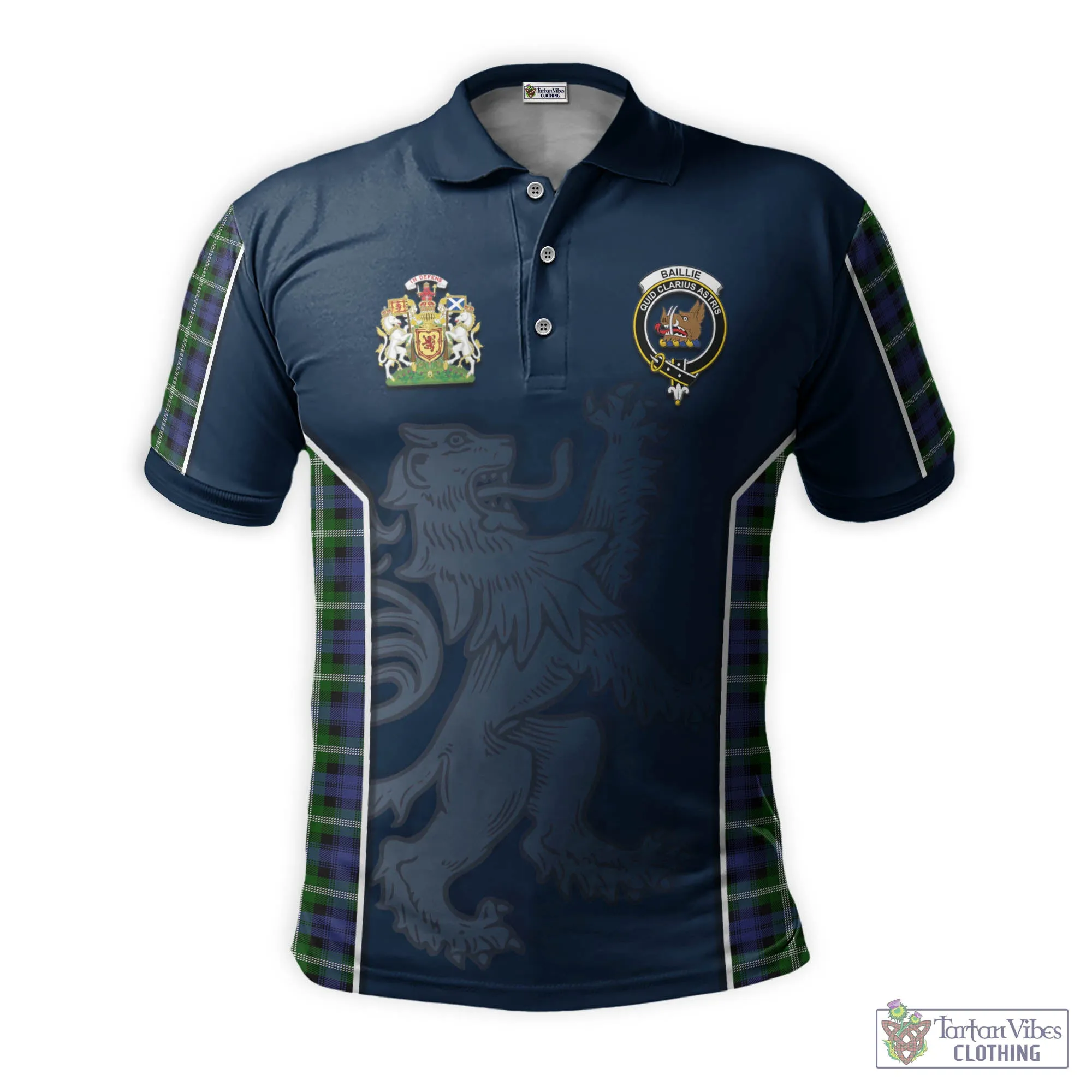 Baillie (Bailey) Tartan Men's Polo Shirt with Family Crest and Lion Rampant Vibes Sport Style