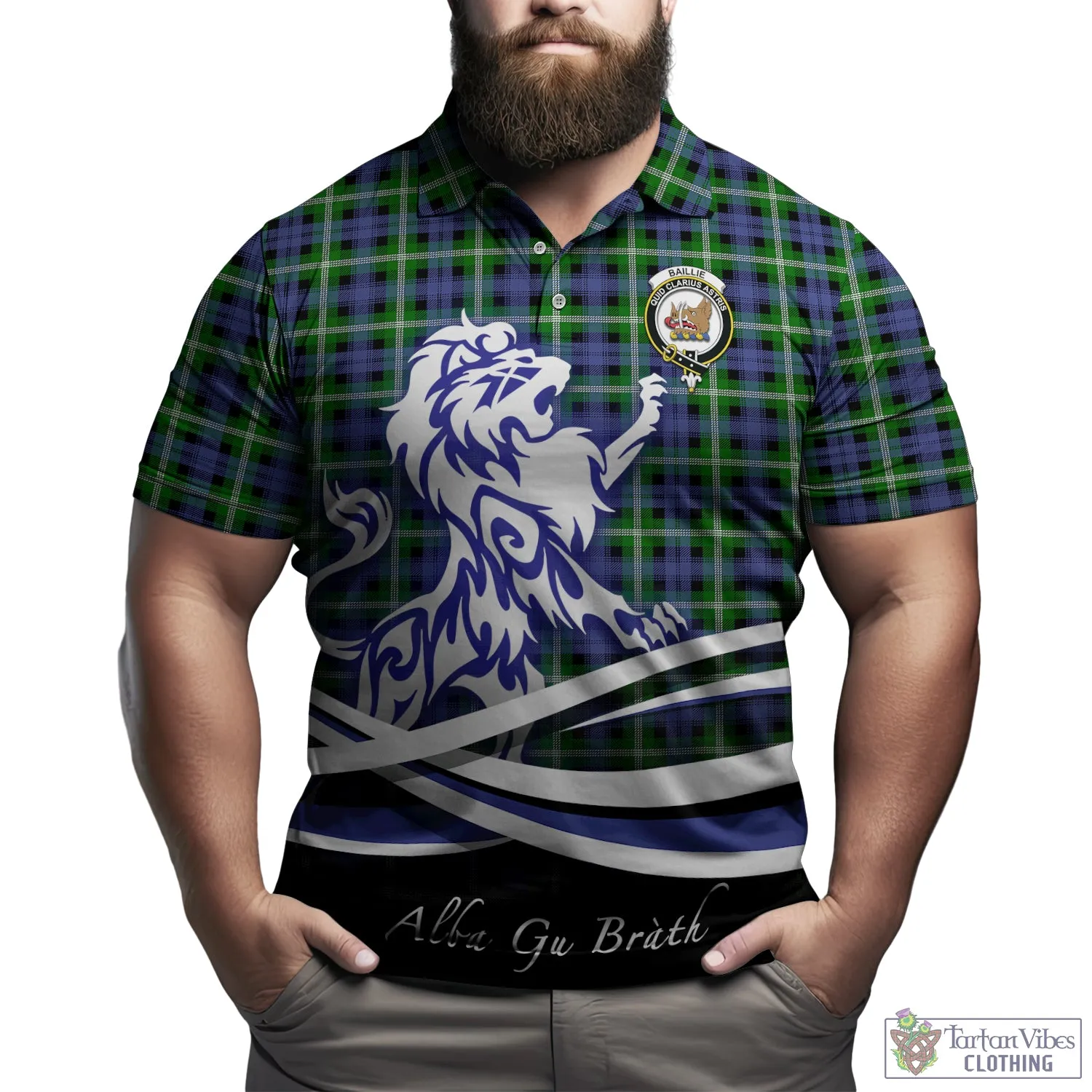 Baillie (Bailey) Tartan Polo Shirt with Alba Gu Brath Regal Lion Emblem