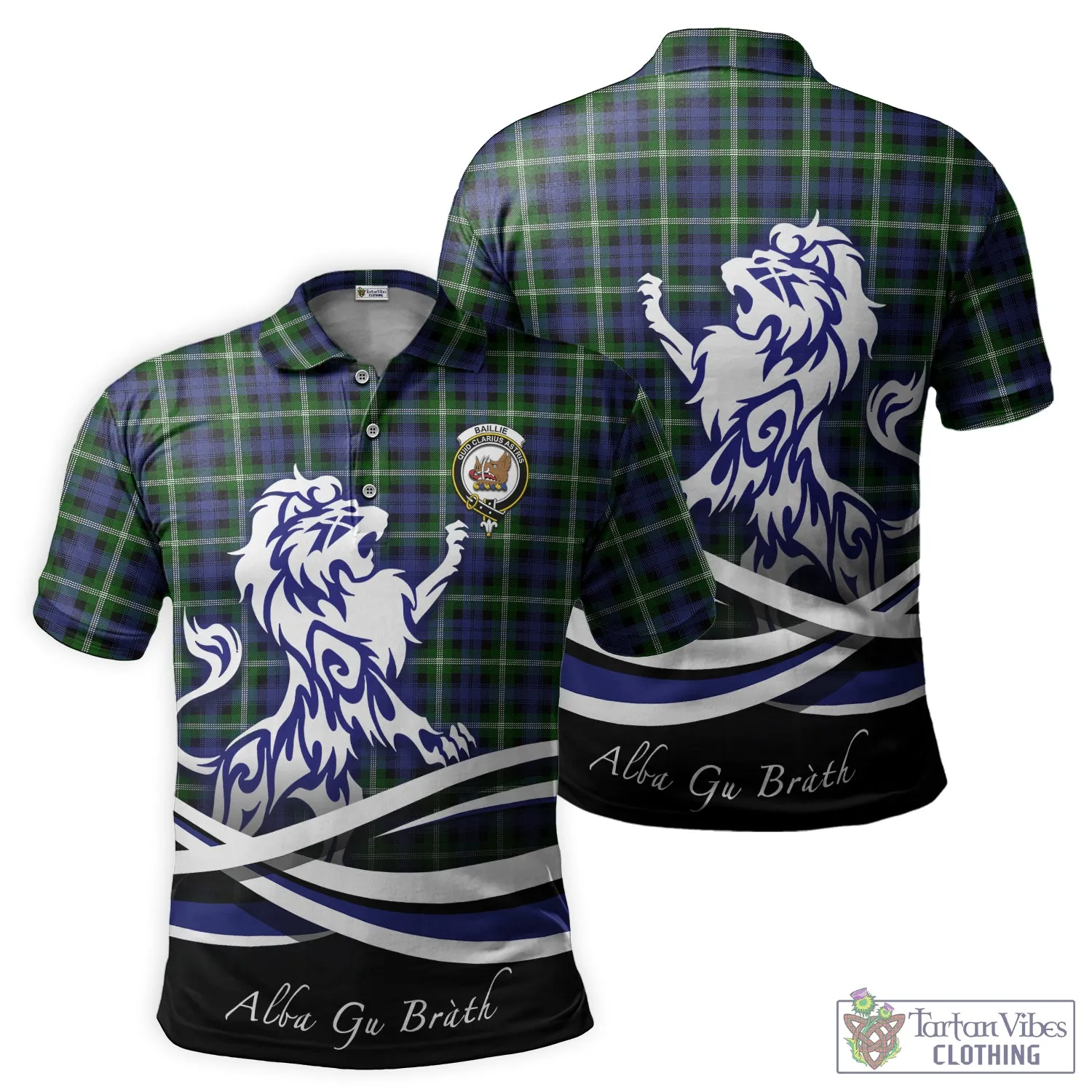 Baillie (Bailey) Tartan Polo Shirt with Alba Gu Brath Regal Lion Emblem