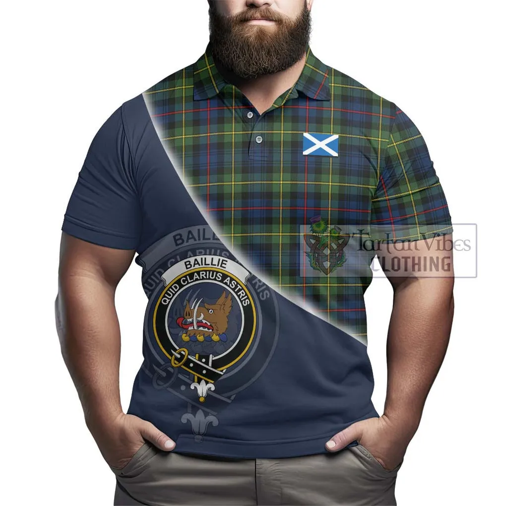 Baillie (Bailey) Tartan Polo Shirt with Personalised National Flag and Family Crest Half Style