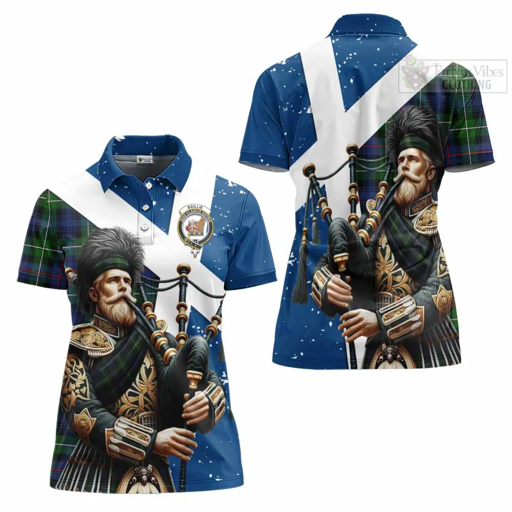 Baillie (Bailey) Tartan Women's Polo Shirt with Family Crest Scottish Bagpiper Vibes