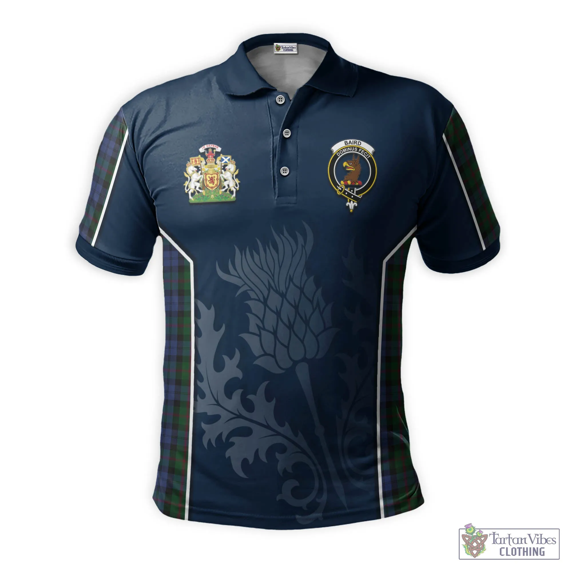 Baird Tartan Men's Polo Shirt with Family Crest and Scottish Thistle Vibes Sport Style