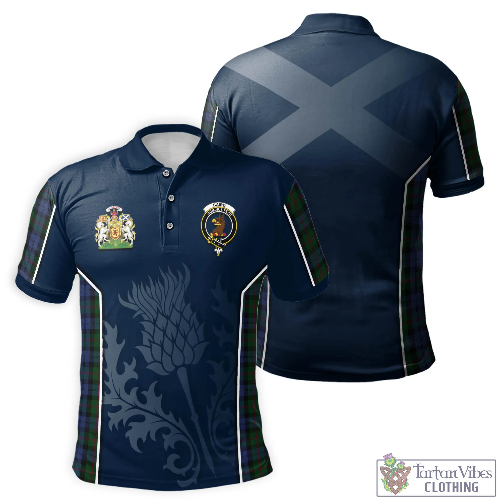 Baird Tartan Men's Polo Shirt with Family Crest and Scottish Thistle Vibes Sport Style