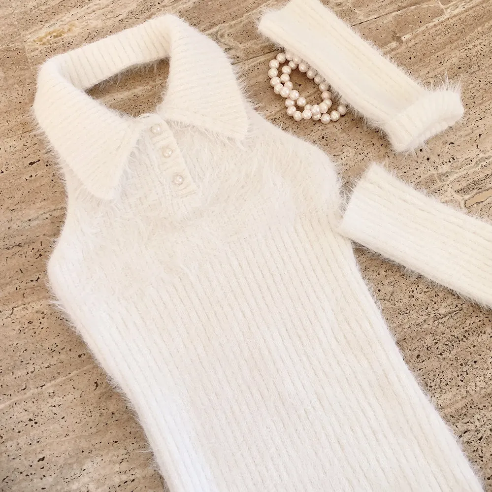 [Basic] Soft angel bodycon faux fur dress set