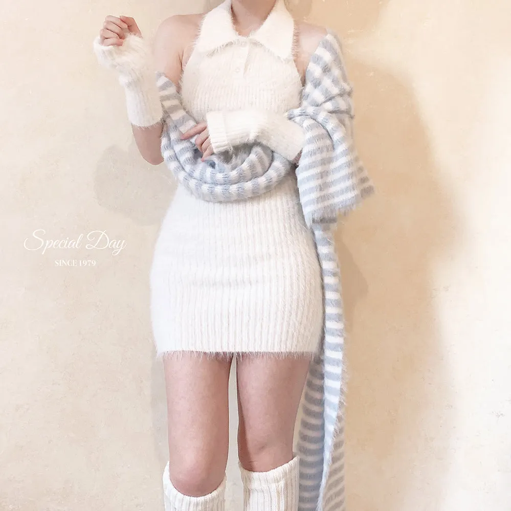 [Basic] Soft angel bodycon faux fur dress set