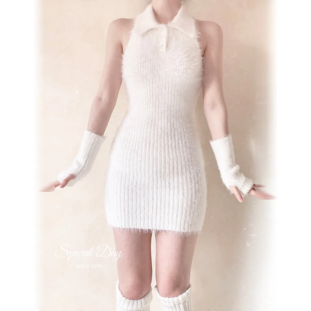 [Basic] Soft angel bodycon faux fur dress set