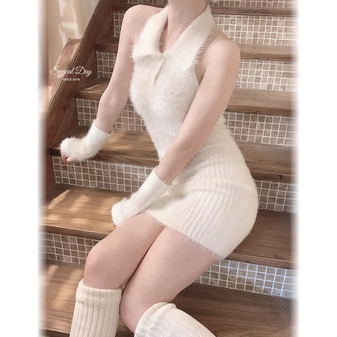 [Basic] Soft angel bodycon faux fur dress set